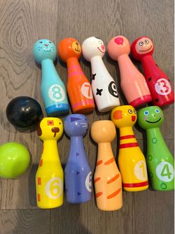 Kids Bowling Toy Set, Wooden Skittles Set for Kids