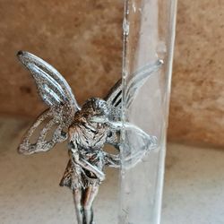 Pewter Fairy Figurine w/Glass Bud Vase 