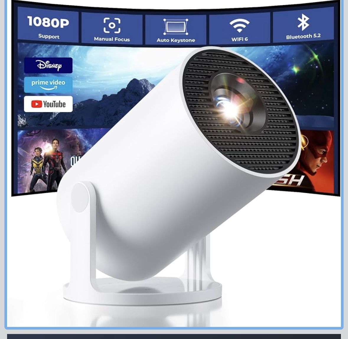 CLOKOWE Mini Projector HY300PRO+ WiFi Bluetooth Built-in Apps, Portable 1080P