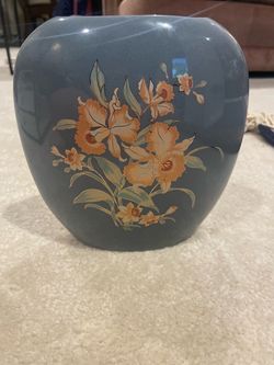 Blue Ceramic Vase with Floral Design