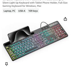 MARVO Large Print Backlit Keyboard, WK712 Wired Computer Keyboard with 7 Colors & 11 Modes Backlight, Silent Light Up Keyboard with Tablet Phone Holde