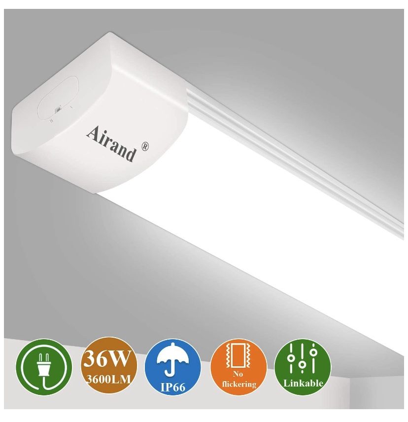 LED Ceiling Light Fixture 4FT, LED Shop Light Fixture 5000K, IP66 Waterproof LED Garage Light Closet Light Under Cabinet Light, 36W 3600 LUX LED light