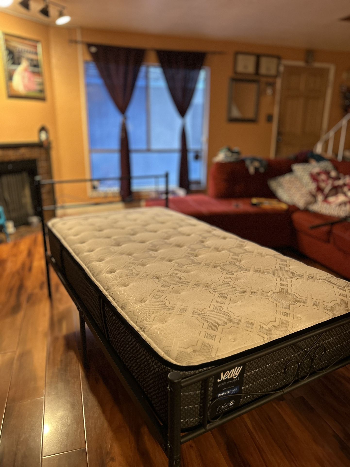 Twin bed frame and mattress
