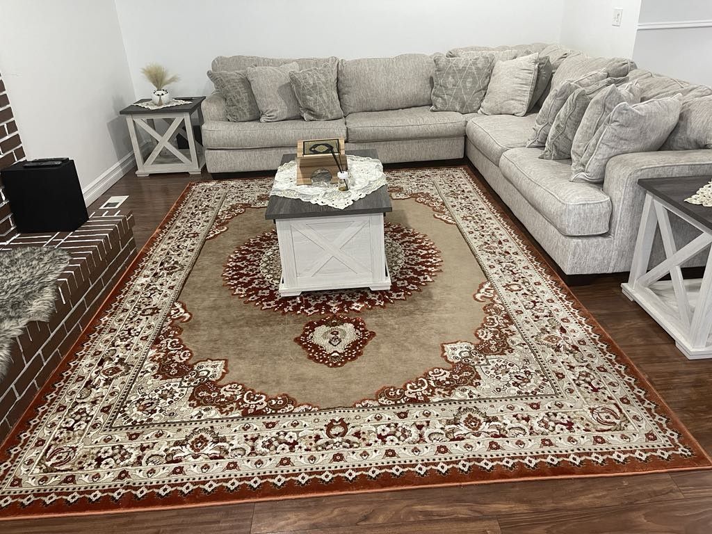L Couch With Cofee Table And 2 End Table And Rug