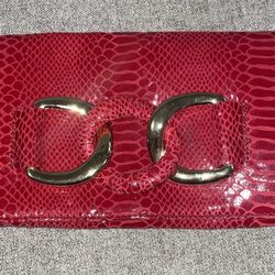 Michael Kors Red Leather Snakeskin Print Sutton Clutch