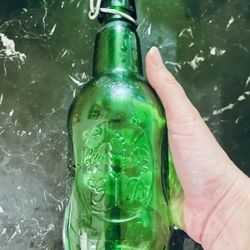 Vintage Embossed Grolsch Emerald Green Glass Bottle