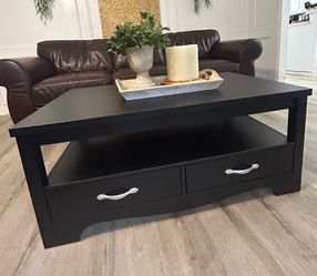 Modern Black Coffee Table with Storage Drawers