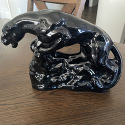 Vintage MCM Ceramic Panther Statue Table Lamp