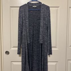 Heathered Blue Open-Front Long Cardigan