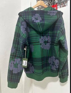 Denim tear Green Plaid Floral Print Hoodie with Tags