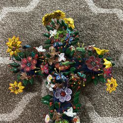 Vintage handcrafted, flowers, and birds cross