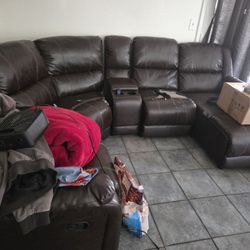 Free Sectional Brown Leather Couch 