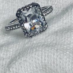 925 Sterling Silver Emerald Cut White Sapphire Equisite Proposal EngagementRing 