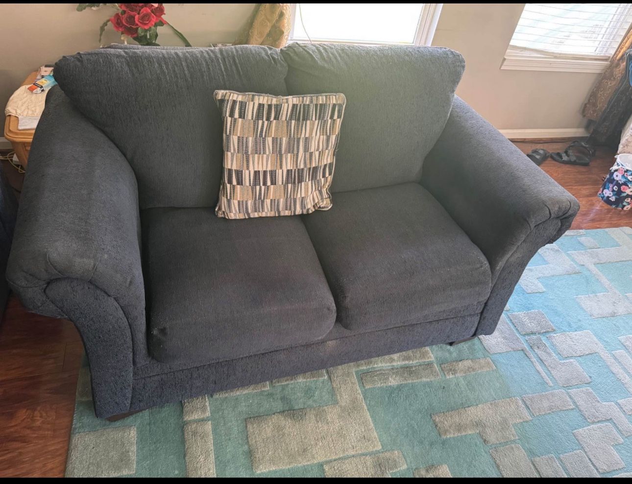 Used Couch for living room one love seat sofa navy blue color