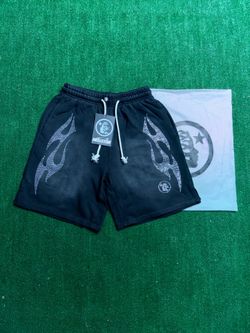 Hellstar Black Shorts with Flame Rhinestone Detail