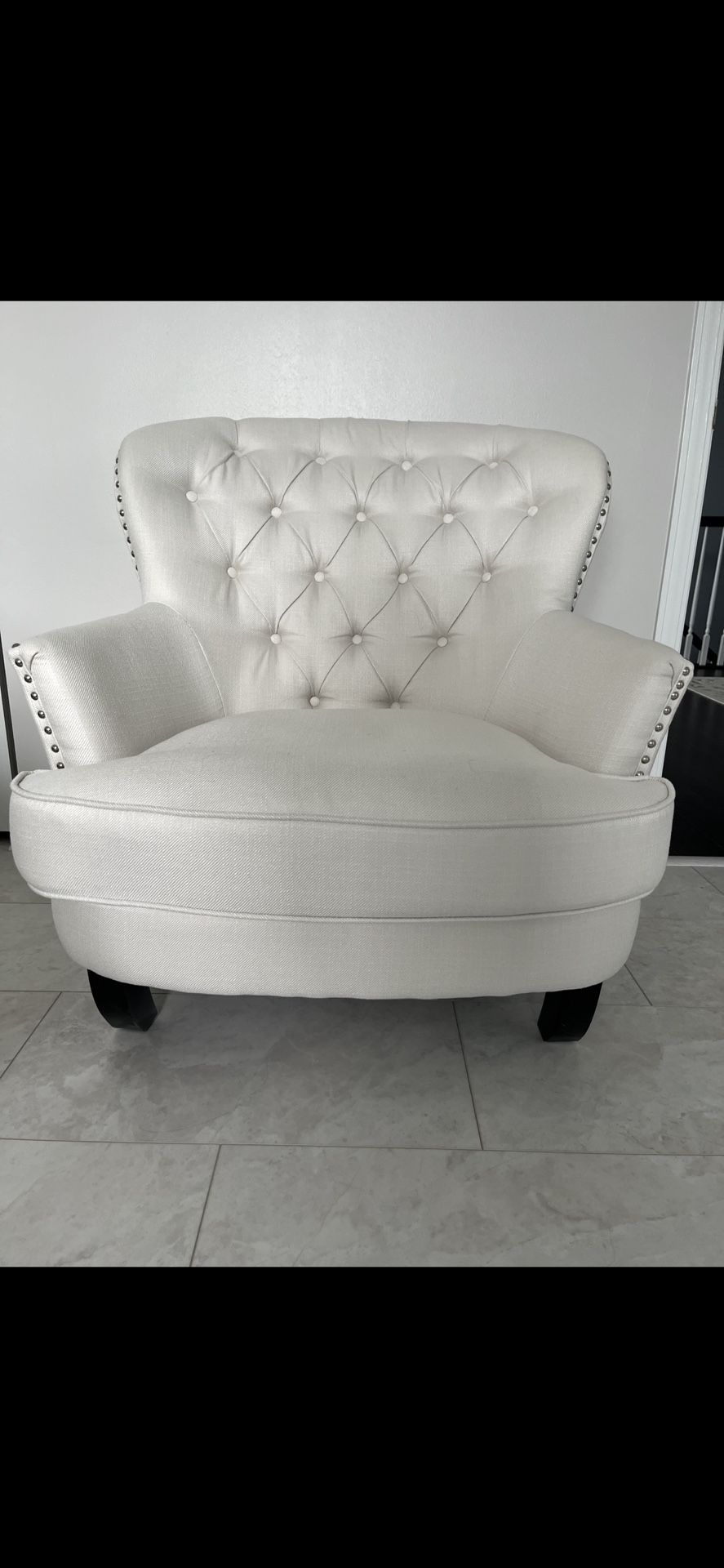 Off White Studded Arm Chair