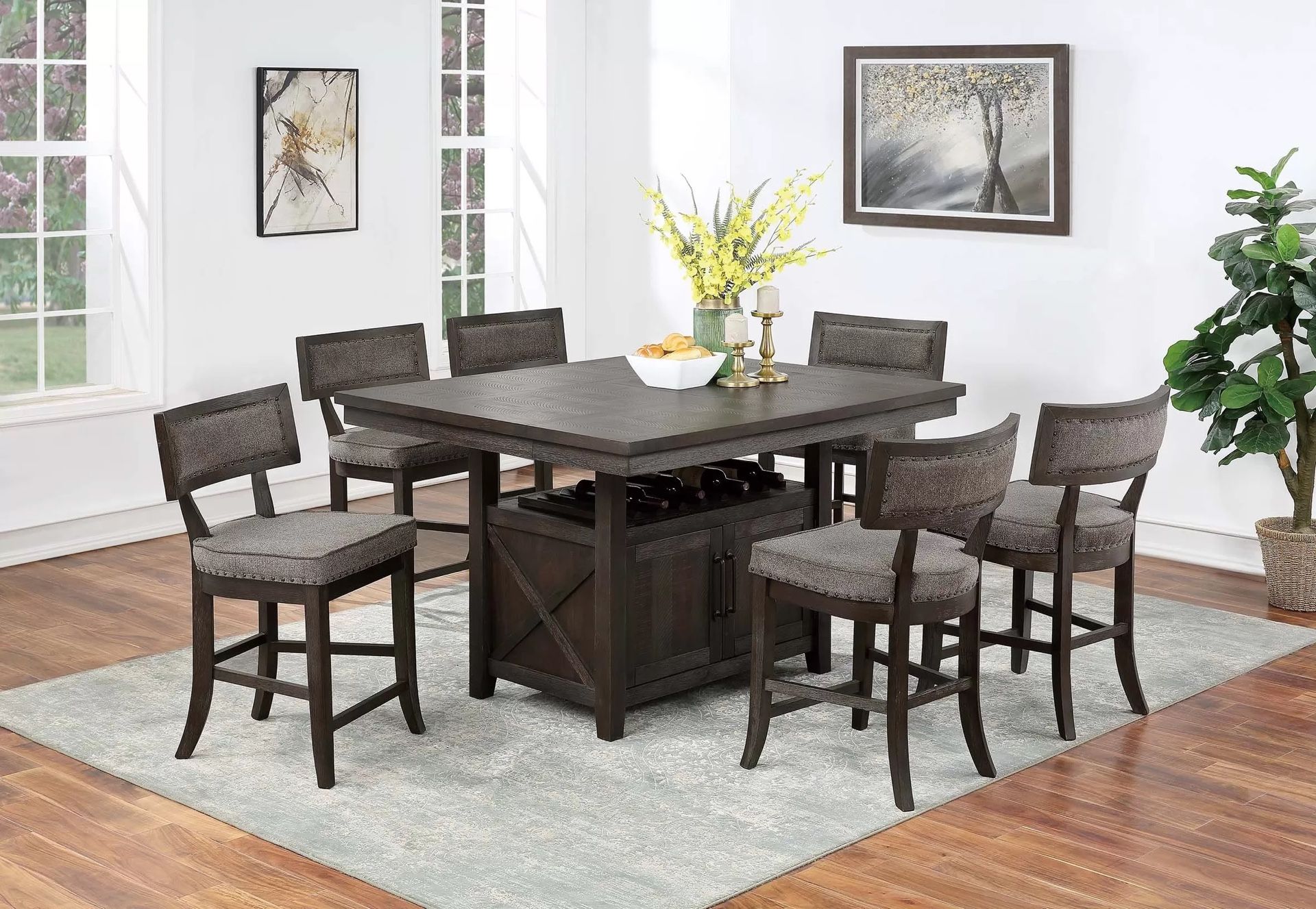 COUNTER HEIGHT DINING TABLE WITH LEAF AND UNDER TABLE STORAGE