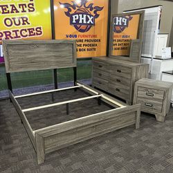 Grey queen size bed And Dresser Set 