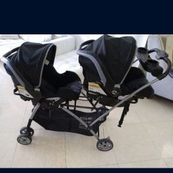 Baby Trend Double Stroller With Car Seats And Braces
