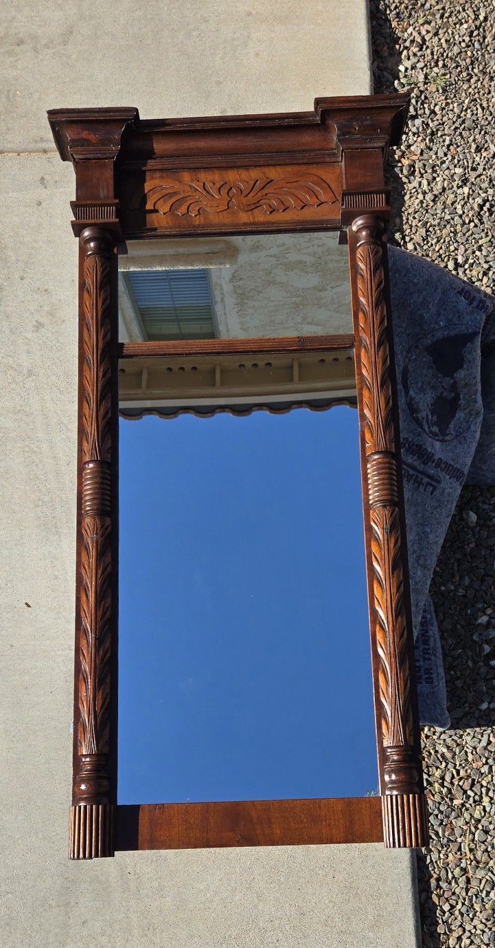 Antique American Classical Period Solid Mahogany Pier Mirror