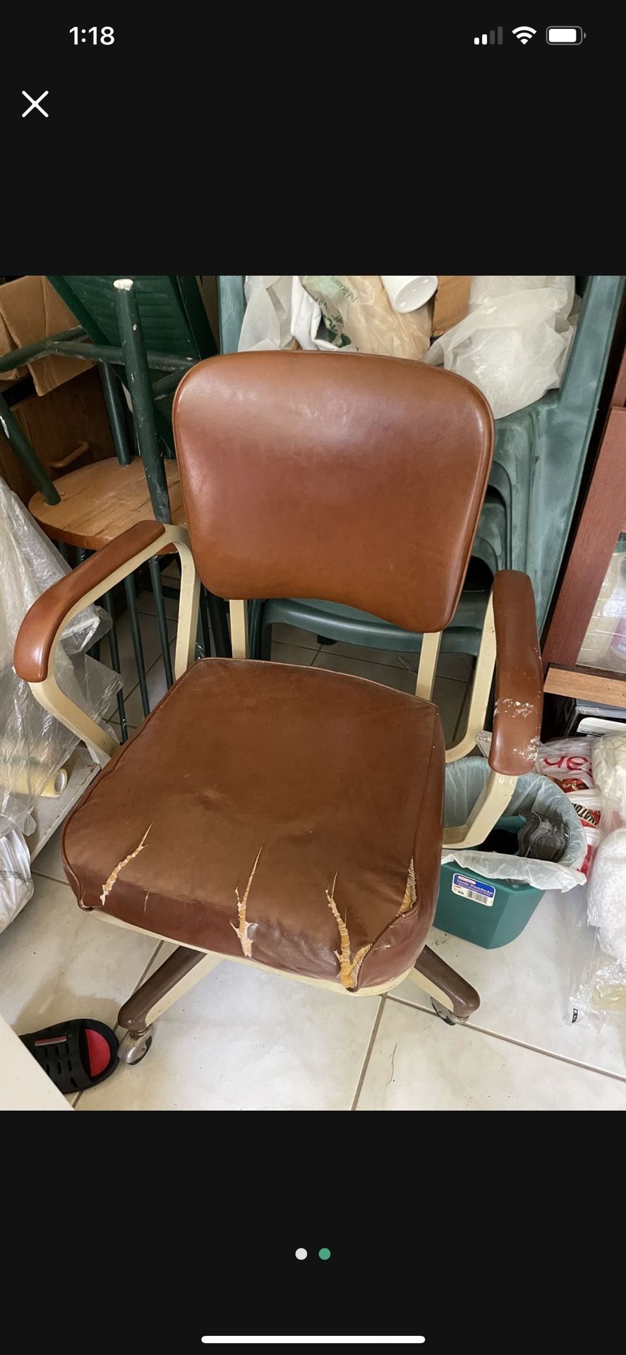 Vintage Antique Steel Office Desk Chair 