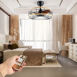 🌟 NEW 18” Modern Caged Ceiling Fan with LED Light & Remote 🌟