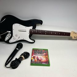 Rock Band 4 Wireless Fender Stratocaster Guitar Controller with Microphone and Game