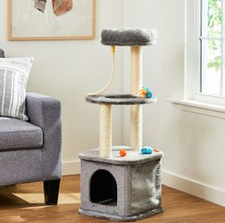 Vibrant Life 39.4" High 4-Level Cat Tree Tower with Condo and Sisal Post, Gray