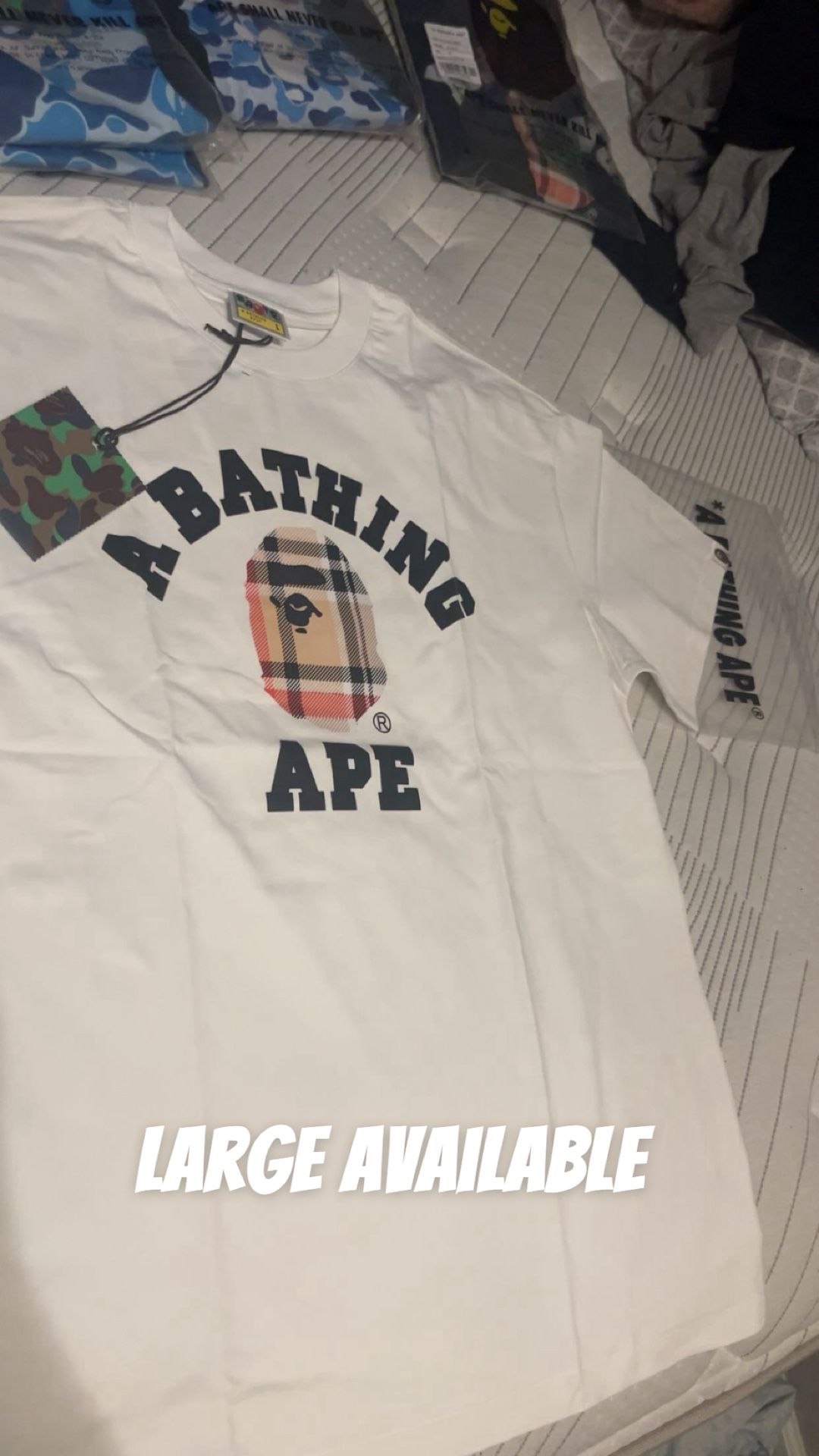 Large Bape Tee And Burberry Collab