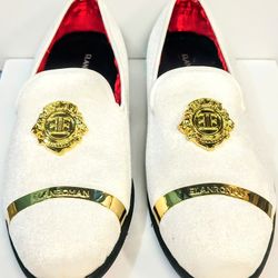 Luxury ElanRoman White Gold Loafers Mens Size 45 Elegant Dress Shoes