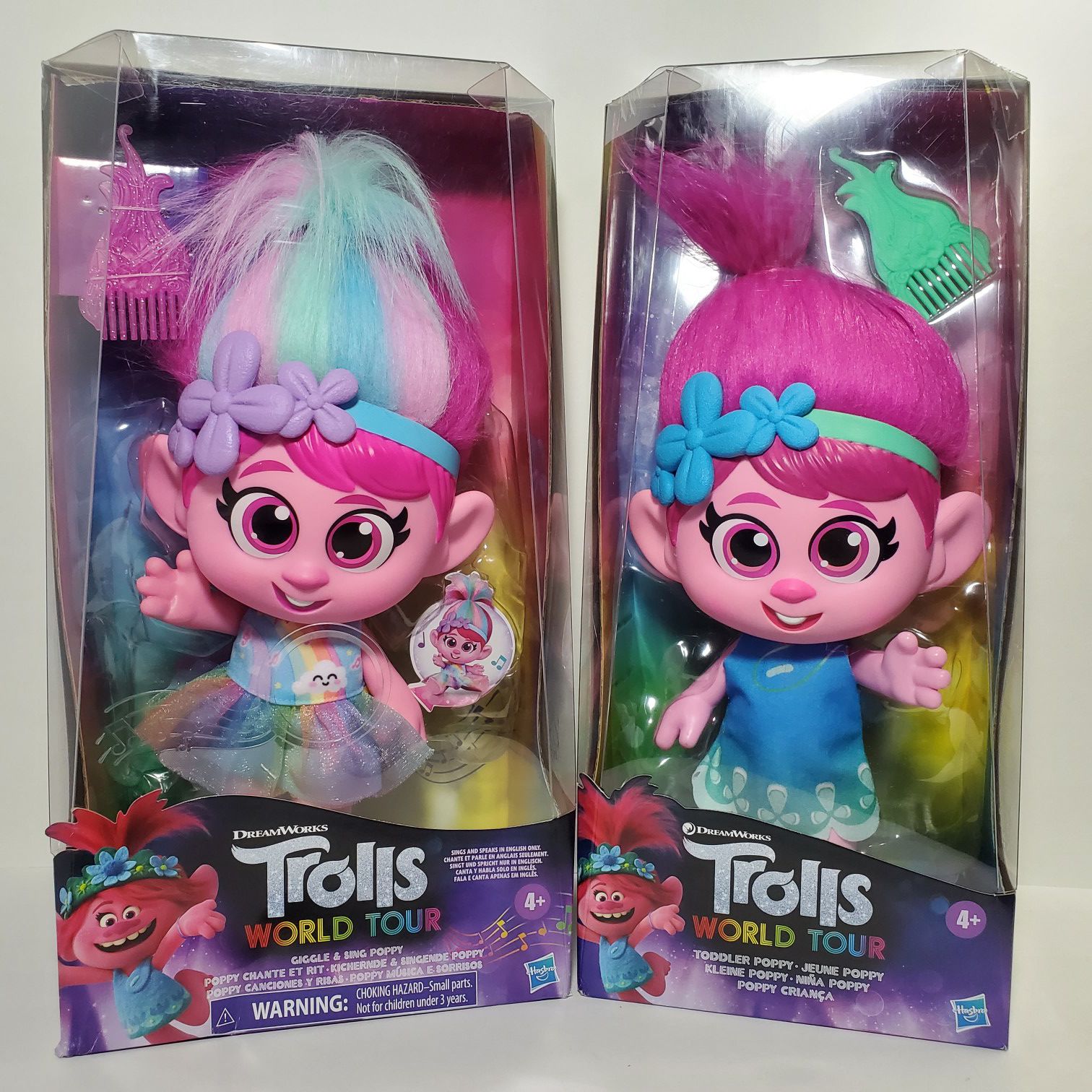 2 Poppy Giggle & Sing & Toddler Troll Dolls Trolls World Tour Collectors Items