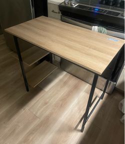 Wood Top Desk with Metal Legs and Shelf