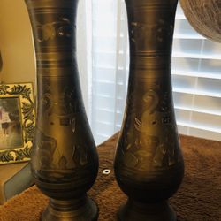 Two Antique Etched Brass Vase Handmade in India  
