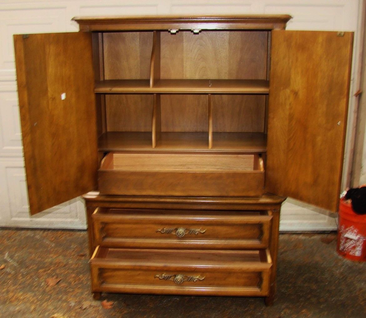 Title..... Solid WOOD Tall Boy DRESSER ARMOIRE 3 Lg. DRAWERS & Cubbies for Sale in Centralia, WA