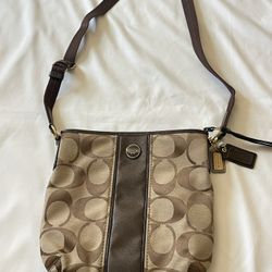 Women Coach Crossbody Bag Signature Pattern Logo Shoulder Purse Handbag Brown