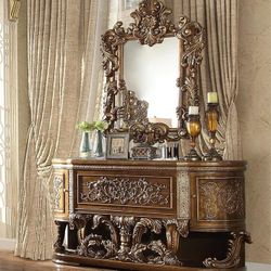 VINTAGE BAROQUE INSPO BROWN / GOLD FINISH DRESSER CABINET - GABETA TOCADOR