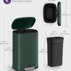 13 Gallon (50 L) Trash Can, Stainless Steel Kitchen Garbage Can, Recycling or Waste Bin, Soft Close, Step-On Pedal, Removable Inner Bucket