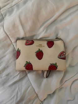 Coach Strawberry Print Wristlet Pouch