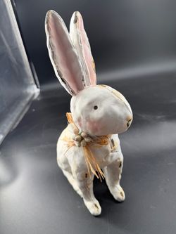 Distressed Chalkware White Easter Bunny Rabbit Figurine