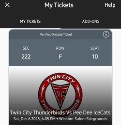2 Tickets To Carolina Thunderbirds Hockey Game