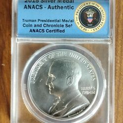 USA America (2015) Harry S. Truman 1oz Silver Medal Coin and Chronicles ANACS certified 