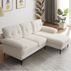 New in box White Small Sectional Convertible Sofa Couch, Modern Chenille Fabric L- shaped Couch