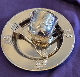 Godinger Silver Art Co. Teddy Bear Baby Cup and Plate Set