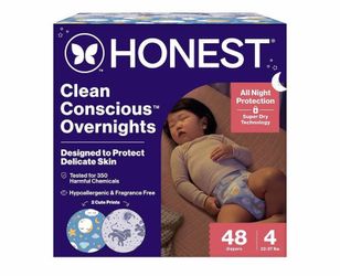 The Honest Company Comfort Dry Overnight Diapers, Size 4, 48 Count