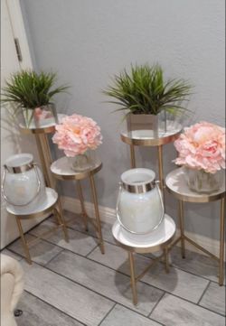 2 White And Gold Side Tables 