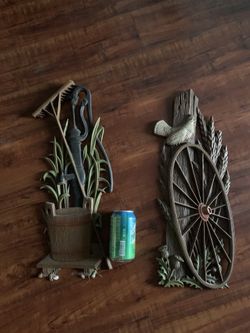 70’s vintage heavy plastic wall hangings two pc.
