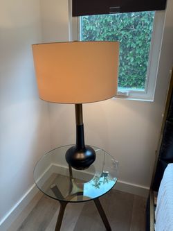 Pair of Large Sculptural Black & Brass Table Lamp – Mid-Century Modern Style