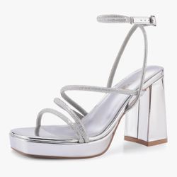 Silver Strap Heels Size 7