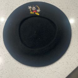 Vintage Disney Mickey Mouse Wool Beret Hat Black Embroidered Paris Styl
