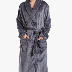 FashGudim Mens Robes Big and Tall Full Length Plush Fleece Long Robe for Men Bathrobe Shawl Collar Warm Winter House Robes— New!!